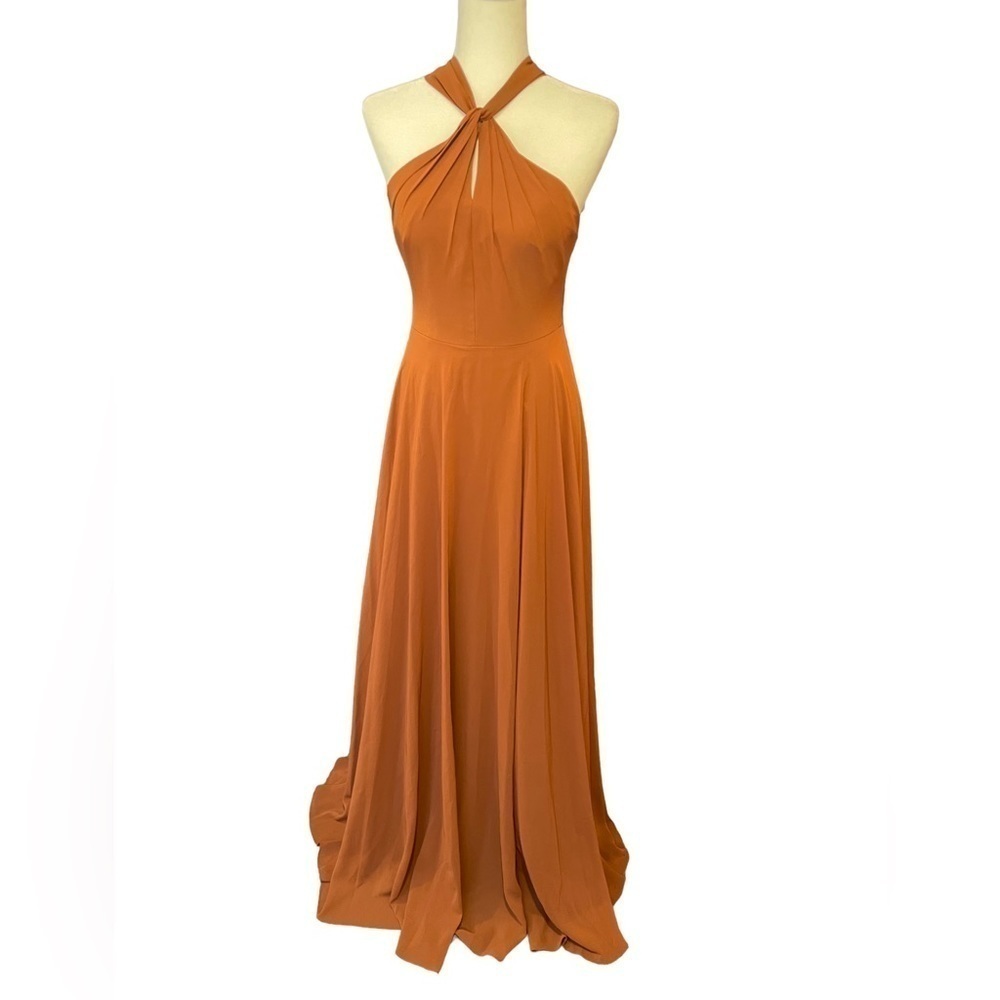 NEW Jenny Yoo "Halle" Halter Bridesmaid Dress in Terracotta Luxe Chifon size 6 - Picture 3 of 15